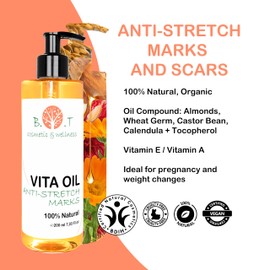 Vita Oil Anti-Stretch Marks: Pregnancy Stripes, Body Firming Oil, Tackles Skin Sagging by 87%, Enhances Skin Appearance, Elasticity Booster (Almonds, Vitamins A & E) - 200 ml