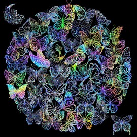 Pegatina de Mariposa de Brillo Holográfico, 100 Piezas Calcomanía Decorativa Transparente Impermeable de Mariposa, Láser Colorido Pegatinas para Stickers para Laptop, Monopatines, Taza de Agua