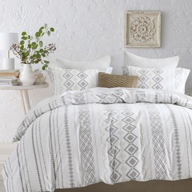 DUOMING Boho Duvet Cover King - 100% Cotton Duvet Cover King Set, Cozy and Breathable King Size Duvet Cover with Zipper Closure & 8 Ties, 3 Piece Bohemian Duvet Cover Set for All-Season
