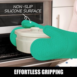 Rorecay Extra Long Oven Mitts and Pot Holders Sets: Heat Resistant Silicone Oven Mittens with Mini Oven Gloves and Hot Pads Potholders for Kitchen Baking Cooking, Quilted Liner, Pack of 6 (Jungle)