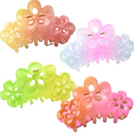 Prettyou 3.5 Inches Effortless Beauty Assorted Hollow flowers Hair patterns Hair Claws，4-count (colorful)