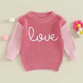 Toddler Baby Boy Girl Heart Knit Sweater Kids Infant Newborn Outfit (C Pink Love, 4-5 Years)