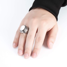 MYNENEY Retro Vintage Stone Rings for Men Turquoise Rings Stainless Steel Signet Biker Band (white, 7)