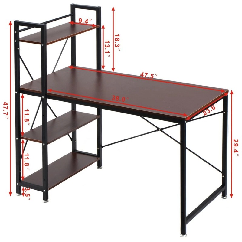 Computer Desk With 4-Layer Shelves PC Workstation Study Table Home