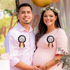 2 alfileres de botón para Baby Shower Mommy & Daddy to Be Mouse Mouse Rojo Negro Es un niño para que los padres usen pajaritas o lazos