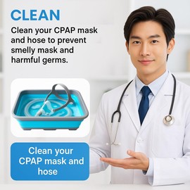 Hose and Mask for CPAP Cleaning Brush with Collapsible Wash Basin Bucket Tub - Essential Care Kit for CPAP Users, Suitable for 7 Feet Tubing and 22mm 19mm Diameter (Standard Set Basin & Brush)