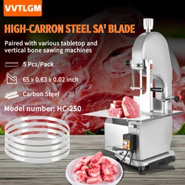 65-Inch 4TPI x 5/8" x .020" Carbon Steel Meat Bandsaw Blades - 5 Pack for Commercial Bone Saw Machines - Rust-Proof Paper Included