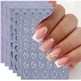 6Pcs Valentines Day Nail Stickers Decals, Valentines Nail Accessories for Women Girls Black White Pink Graffiti Heart Patterns for Elegant Nail Art Designs