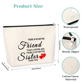 Friendship Gift for Friend Sister Makeup Bag Sister Birthday Gift Sister Inspirational Gift Bag Cosmetic Bag Thank You Gift for Sister Travel Makeup Pouch Graduation Gift for Sister Bestie