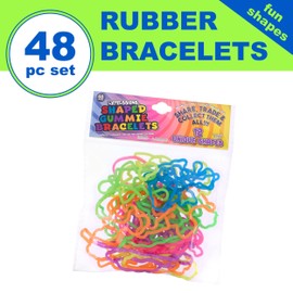 48pc Shaped Gummie Bracelets - Bulk Pack Bright Colored Shaped Rubberband Bracelets | Bracelet Rubber Bands Kit, Rubber Bracelets For Kids & Kids Party Favors, Colored Rubber Bands