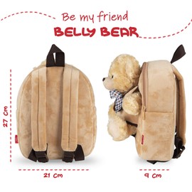 PERLETTI Cuddly Toy Backpack for Children with Plush Toy - Plush Toy Soft Fluffy and Nursery School Bag with Bag for Plush Animal - 3 4 5 Years Baby Children's Bag 27 x 21 x 9 cm, beige bear with bow