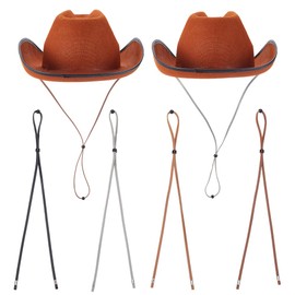 AHANDMAKER 16Pcs 4 Colors Hat Chin Strap, Flexible Adjustable PU Leather Hat Strap Clips Windproof Flat Straps with Clips for Cowboy and Sun Hats Outdoor Activities