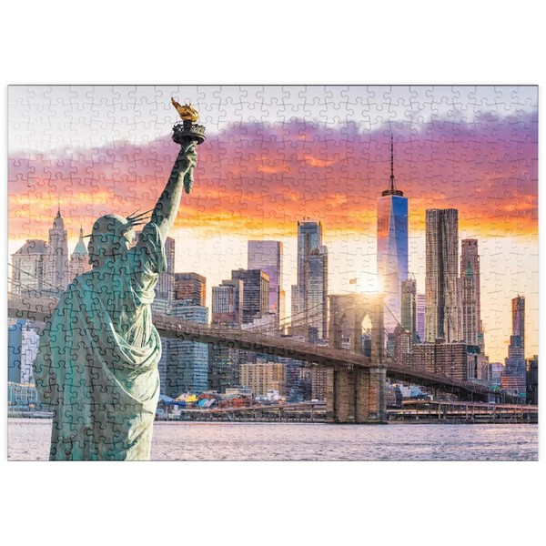 Statue Of Liberty And New York City Skyline At Sunset,
