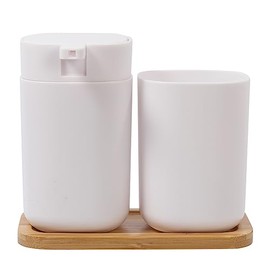 Bodico 3-Piece White Soap Dispenser Bathroom Set, Soap & Lotion Dispenser Pump Set, with Tumbler & Tray, Durable Plastic, Stylish and Functional, Suitable for Bathroom Accessories Décor, White