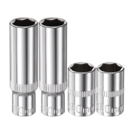 sourcing map 4Pcs 1/4-Inch Drive Deep & Shallow Impact Socket Set 10mm Metric 6 Point Design Cr-V Steel