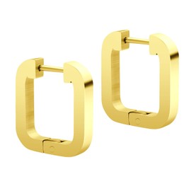 555Jewelry Stainless Steel Geometric Earrings, Square Hoop Earrings for Women, Cute Huggie U Shaped Edgy Earrings for Ladies, Small Hinged Earrings for Sensitive Ears, Gold