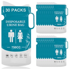 Pack of 30 Urine Bags for On the Go, 750 ml Portable Urinal for On the Go, Disposable Urine Bag with Handle, Urine Bag Set, Portable Pee Bag for Men, Women, Car Traffic Jam, Outdoor, Emergency Toilets