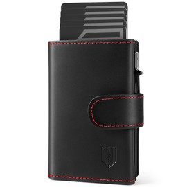 DODENSHA Slim Wallet with Coin Compartment, Men's Card Holder, Credit Card Holder, Wallet for 10+ Cards, Wallets for Men, RFID Protection, black/red, Modern