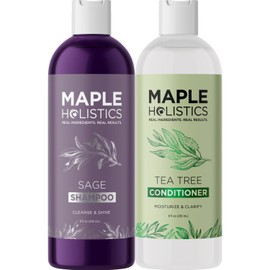 Sulfate Free Shampoo and Conditioner Set - Tea Tree Sage and Rosemary Shampoo and Conditioner for Dry Flaky Scalp Care - Deep Cleansing Color Safe Shampoo and Conditioner for Damaged Dry Hair Care