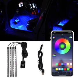 Ongfuwu Car Led Interior Lights, 48 LED Multi Color Strip Light Under Dash Lighting Kit with APP Control, 12V Vehicle RGB Smart Music Sync Color Change Lights, Car Accessories (USB+APP)