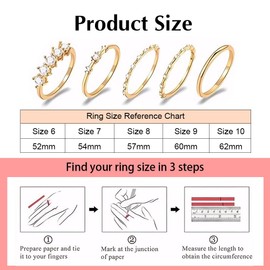 FDEETY Pack of 5 Women's Stackable Rings 14K Gold-Plated Cubic Zirconia Ring Hypoallergenic Stylish and Elegant Rings Suitable for Daily Life Party Wear, Zinc