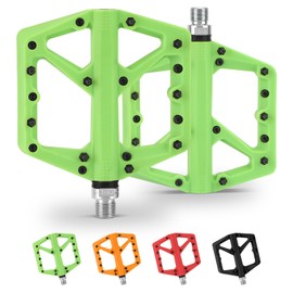 Mountain Bike Pedals, Non-Slip MTB Pedals Made of Nylon Fibre, 9/16 Inch Bicycle Pedals, Lightweight and Wide Flat Platform Pedals for Road Mountain BMX MTB (Green)