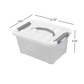 Ucake 6 L Plastic Storage Boxes Bins with White Lid and Gray Handle, Pack of 2