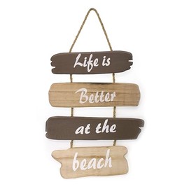 TEMPELWELT Picture Wall Picture Life is Better at the Beach 28 x 35 cm, Brown Wood, Decorative Pendant with Saying, Sign Wooden Picture Wall Decoration Living Idea
