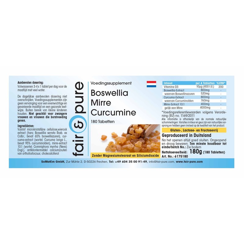 Fair & Pure Boswellia Myrrh Curcumin with Vitamin D3, 180