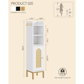 AEPOALUA Bathroom Storage Cabinet, Small Corner Floor Hutch with Door and Shelves, Narrow Toilet Paper Cabinet, Bathroom Organizer with Adjustable Shelf, for Small Spaces (Classic-Rattan, White)