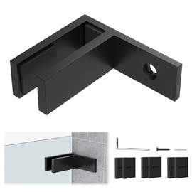 Gyykzz 1 Pack Matte Black Wall to Glass Clamp 90 Degrees Glass Railing Clamp Fit for 3/8"-1/2"(10mm-13mm) Thinkness Balustrade, F Shape T304 Railing Clips for Fence, Balcony Deck, Indoor & Outdoor