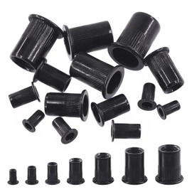 Swpeet 100Pcs Carbon Steel Rivet Nuts Kit, Metric M6 Rivnuts Nut Sert Kits, Black Zinc Plated Carbon Steel Rivet Nut Inserts Nutserts Kit, Flat Head Threaded Insert Nut Assort
