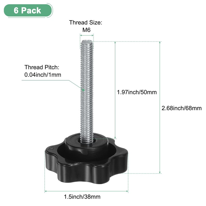 M METERXITY 6 Pack Star Clamp Knobs M6x50mm Male Thread