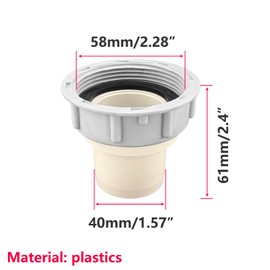Qrity 1 Piece Kitchen Sink Drain Pipe Connector 58 mm Internal Thread Pipe Fitting with Seal and Diameter 40 mm Pipe Plug Core, Sink Adapter