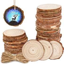30Pcs 2.4"-2.8" Natural Wooden Slices,Colovis Unfinished Wood Circles with Holes Tree Bark Round Log Discs DIY Crafts Hanging Ornaments (30 Pcs, Natural Wood)