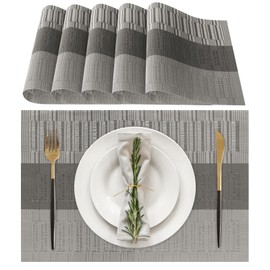Lumaca Washable Placemats, Set of 6 Place Mats Made of 70% PVC and 30% Polyester, Easy to Clean, Non-Slip, Heat Resistant, Ideal for the Kitchen Table, Grey