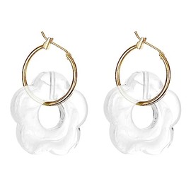 Cute Acrylic Daisy Flower Hoop Earrings for Women Dual-use Gold Hoops Y2k Resin Floral Daisy Drop Dangle Earrings-Transparent
