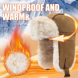 Clakllie Russian Winter Trapper Hat Aviator Hat Bomber Hat Warm Bomber Hat Pilot Hat with Faux Fur Ear Flaps Windproof Ski Hat Winter Hat Faux Fur Hat for Men Women, CDGE-PL2404-Khaki