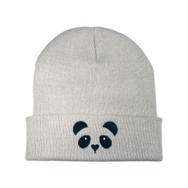 Baddery: Knitted Beanie Hat - Panda - Unisex Beanie Hat for Men Women and Children - Winter Hat Boys and Girls, lightgrey