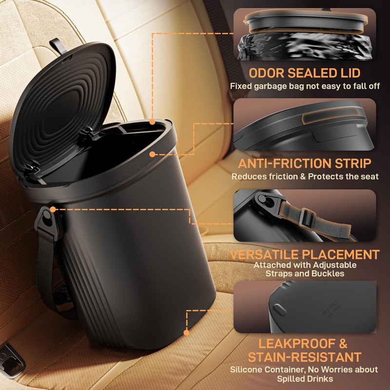 Waretary Trash Can for Car Garbage: Leakproof Silicone Car Waste