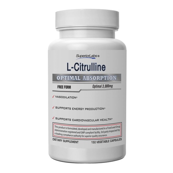 Superior Labs L-Citrulline 3000 mg, Non-GMO, High-Potency Free-Form Amino Acid,