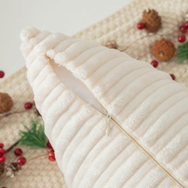 Kevin Textile Pack of 2, Corduroy Soft Decorative Square Throw Pillow Cover Cushion Covers, Home Decor for Sofa Couch Bed Chair 12x20 Inch/30x50 cm (Creamy White)