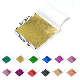 burkfeeg Colours Imitation Gold Leaf, Gilding Foil, Multicoloured Gold Foil, 240 Sheets, 12 Colours, 9 x 9 cm, for Paintings, Crafts, Nail Decoration, Gold Plating, Impact Metal Art Project