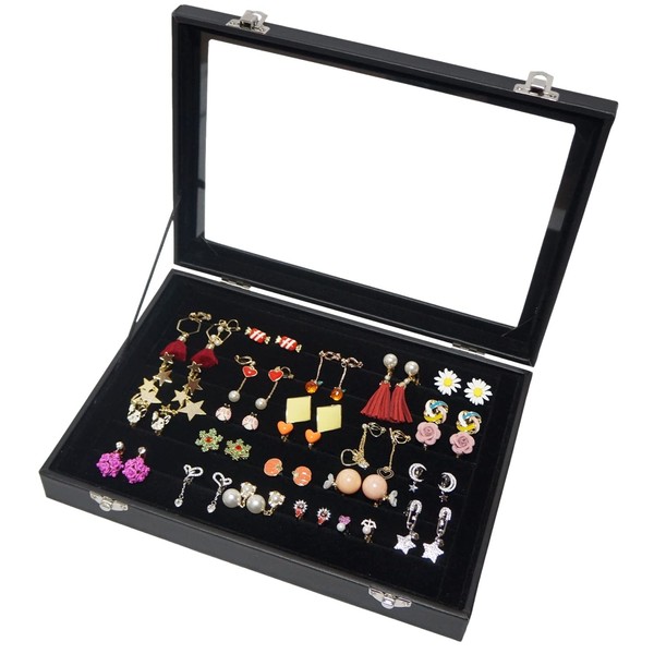 Accessories, Storage Box, Case, Piercing, Earrings, Large Set, Transparent Display (Black, Medium, Earrings Set)