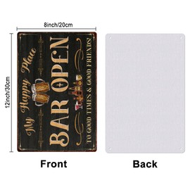 SUPERDANT Bar Tin Sign Metal Posters Metal Painting Decor Vintage Basement Decor Bar Open My Happy Place to Good Times Good Friends Bar Signs for Man Cave Pub Wall Decoration