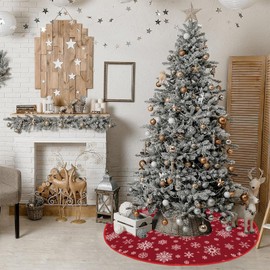 Christmas Tree Skirt Red Truck Snowman Xmas Tree Skirt Red Black Buffalo Plaid Edge Rustic Farmhouse Xmas Decor Vintage Christmas Tree Mat for Holiday Party Decorations 36 Inches