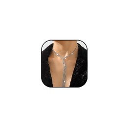FUTIMELY Rhinestone Long Necklace for Women Twist Y Shape Necklace Sparkly Crystal Choker Drop Necklace Fashion Long Sweater Necklace Wedding Bridal Jewelry (silver)