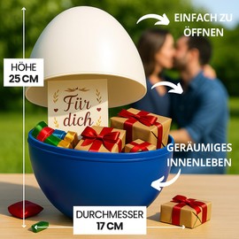 2er-Set Riesen Kunststoff-Ei 25 cm – blau/weiß – befüllbare Geschenkverpackung für Spielzeug, Schokolade & kleine Überraschungen – kreative Box für Jungen, Kindergeburtstag, Einschulung & DIY