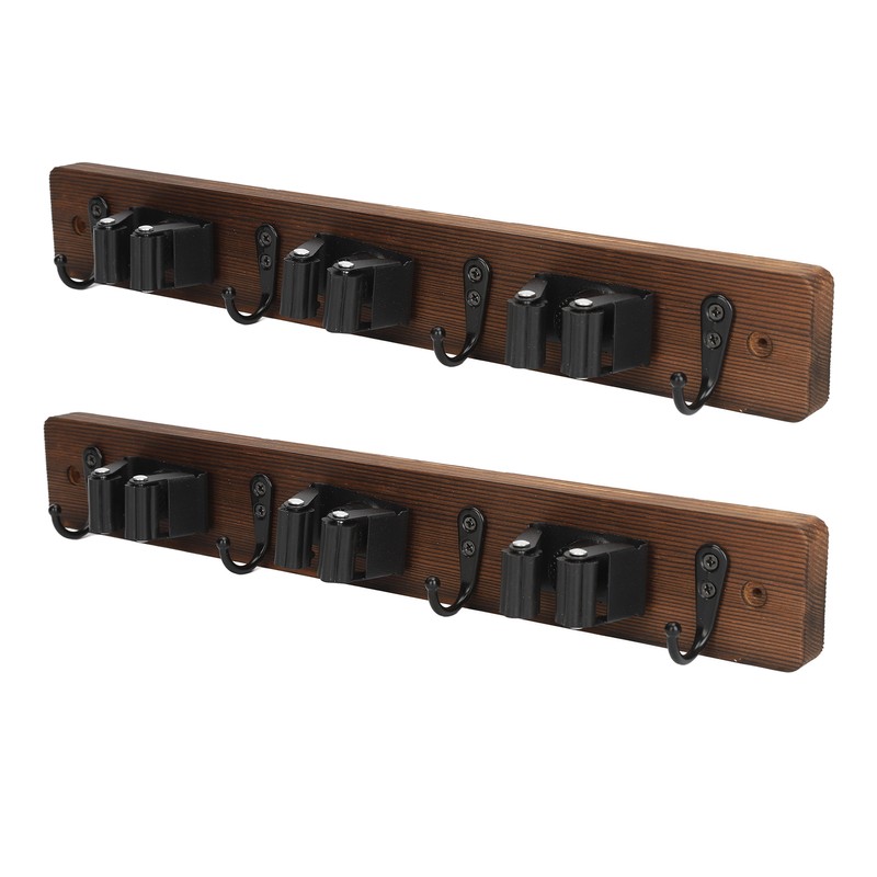 2pcs Mop Broom Holder 3 Positions 4 Hooks Wall Mount