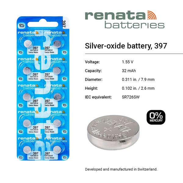 Renata Batteries 397 Silver Oxide Button Cell Watch Battery (1 Pc)